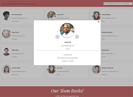 modal window employee directory