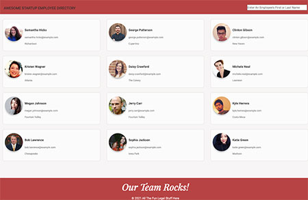 modal window employee directory